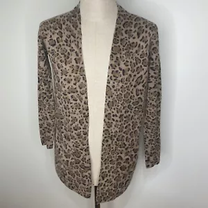 MAGASCHONI Cashmere Cardigan Sweater XS Leopard Animal Brown Open Front Pockets - Foto 1 di 6