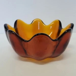 Mid Century Modern Amber Gold Lotus Glass Candy Dish Desert Bowl Blenko 5.50 - Picture 1 of 10