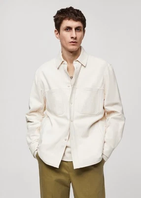 Mango Men's 100% Goat Leather Button Up Field Shirt Jacket Ecru $430 S FLAW - Image 1 of 4