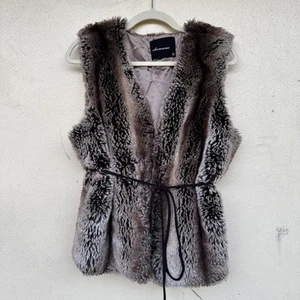 Dystopischer Stil Damen L Kunstfell Weste von Olivaceous grau/braun Bindegürtel Hobo - Bild 1 von 8