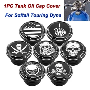 Black Skull Fuel Gas Tank Oil Cap Cover For Harley Sportster XL 883 Dyna Softail - Picture 1 of 20