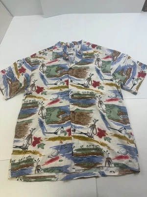 Iolani Shirt Mens Large Hawaiian Button Up Golf Pattern Camp Made In USA - Image 1 of 4