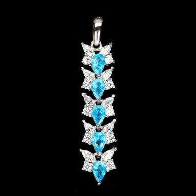 Ciondolo in argento sterling 925 pera blu apatite 5x3 mm gemma gioielli - Immagine 1 di 4