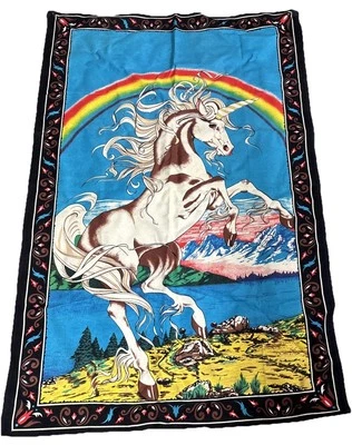 Vintage Rainbow Unicorn Classic Tapestry - Made in Turkey 1980's Cotton 56”x38” - Image 1 of 4