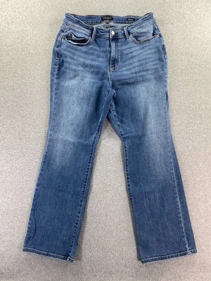 Jeans jeans Judy azul bootcut lavagem média feminino tamanho 14W elástico bigode - Imagem 1 de 4