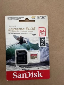 Carte MicroSDXC UHS-1 SanDisk Extreme Plus 64 Go avec adaptateur - Photo 1 sur 2