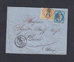 FRANCE 1865 10c & 20c ON FL NANCY #2598 TO BERN SWITZERLAND WITH CONTENTS - Picture 1 of 3