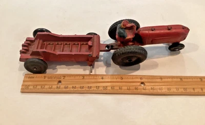 Vintage Auburn Rubber Graham David Bradley tractor & spreader farm toys - Image 1 of 4