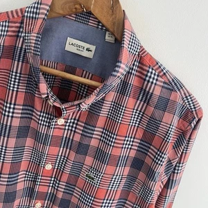 Lacoste Shirt Size FR44 XL X Large Mens Red Check Cotton Slim Fit Long Sleeve - Picture 1 of 10