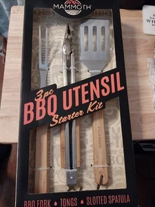 Mammoth 3 PC BBQ Utensil Starter Kit BBQ Fork, Tongs, & Slotted Spatula - Picture 1 of 6