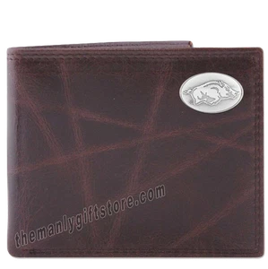 ZEP PRO ARKANSAS RAZORBACK Leder-Geldbörse mit Doppelfaltung und Falten Geschenkbox - Bild 1 von 3
