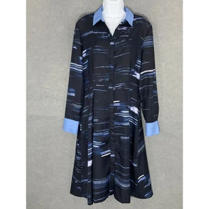 Banana Republic Women's Dress Size 12 Black Blue Abstract Long Sleeve Career - Picture 1 of 15