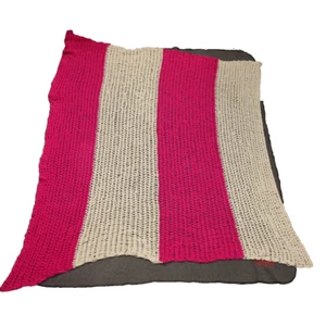 Handmade Soft Crochet Knit Striped Afghan Throw Blanket Hot Pink & White 48x45 - Picture 1 of 12