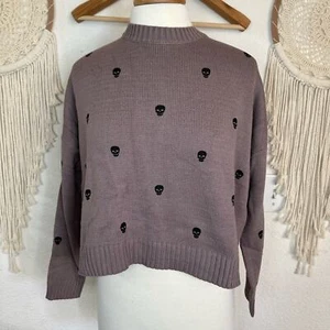 Sincerely Jules dusty purple Skull Patterned Sweater small NEW - Picture 1 of 6