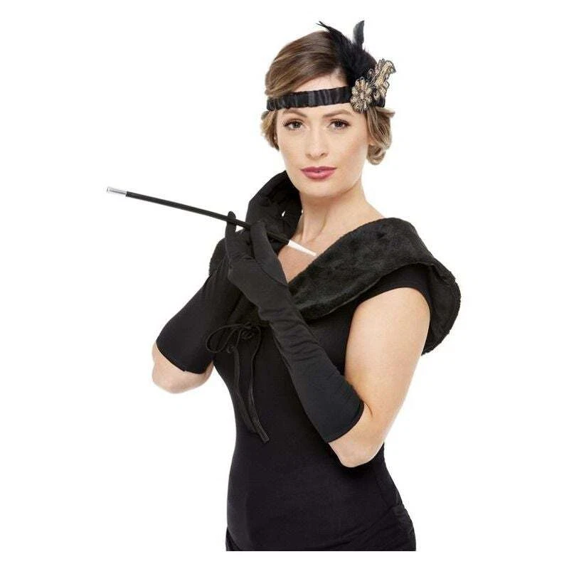 Deluxe 20s Accessories Kit Black and Gold Headband Gloves Cigarette Holder Faux - Image 1 of 1