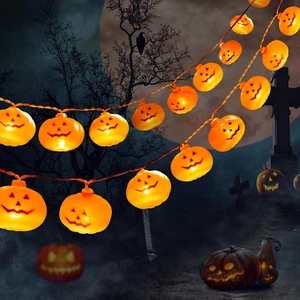 9Ft 20LED Pumpkin String Lights Battery Operated Halloween Decor Indoor Outdoor - Picture 1 of 12