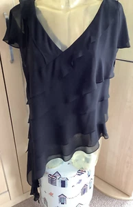 Frank Usher Cap floaty cap sleeve Black tiered top - Side zip/tie Size 10/12 - Picture 1 of 11