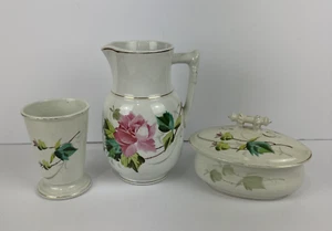 Antique Edwin Bennett Warranted Stone China 3pc Set Pitcher, Vase, & Soap Dish - Picture 1 of 24