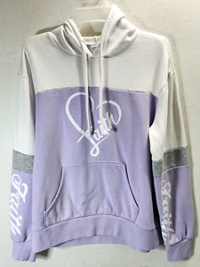 No Boundaries Purple White Faith Hooded Sweatshirt Size Large 11/13 - Picture 1 of 8