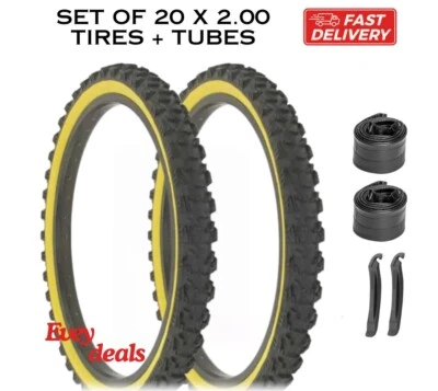 20 x 2.00 Neumáticos de Bicicleta BMX MTB Barro Rocky Fighter Goma Neumáticos de Pared + Tubos PAQUETE Foto 1 de 2