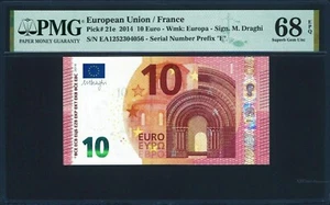 Unión Europea Francia 10 euros 2014 PMG Pick# 21e sin circular grado 68 prefijo E - Imagen 1 de 2