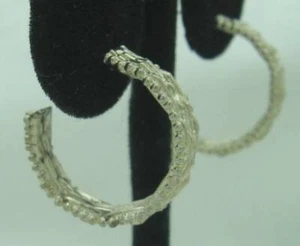 LOVELY ESTATE TEXTURED STERLING SILVER 3/4 OPEN HOOP POST-BACK EARRINGS, 3/4" - Picture 1 of 6