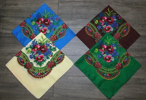 Ethnic Folk Russian Shawl Scarf Slavic Babushka Floral Scarf Modern Chic Boho - Picture 1 of 14