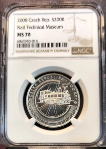 2008 CZECH REPUBLIC SILVER 200 KORUN NATIONAL TECHNICAL MUSEUM NGC MS 70 POP 1 - Picture 1 of 3