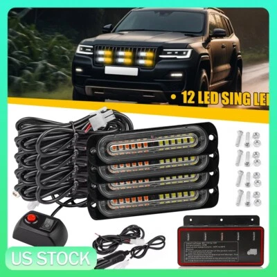 4X Amber/White 12LED Emergency Car Beacon Warning Hazard Flash Strobe Lights - Image 1 of 4