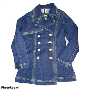 JouJou Royale Denim Jean Jacket Girls Small 10/12 Double Breasted Coat Blue - Picture 1 of 8