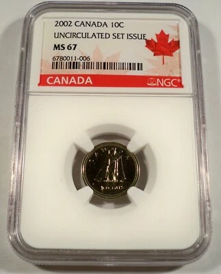 2002 P NGC MS67 CANADA DIME BLUENOSE 1952-2002 10c MS 67 - Image 1 of 3