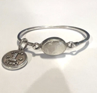 Sterling Silver "Lucky Penny" Cubic Zirconia Charm ID Bracelet 7.5" - Image 1 of 4