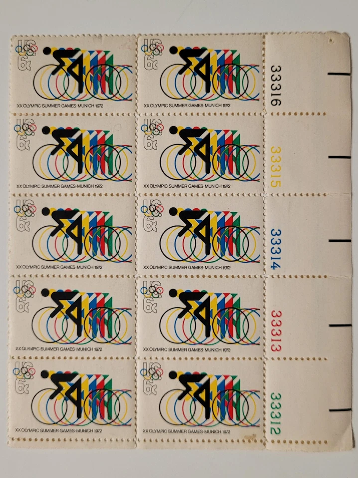 Sello de Estados Unidos 1972 11º Juegos Olímpicos de Verano Bicicleta Bloque de 10 Scott #1460 MNH Foto 1 de 1