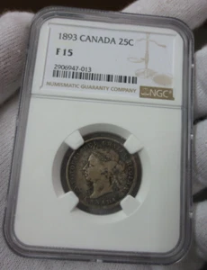 1893 Canada Quarter NGC F15 (Better Date / Low Mintage 100K) (POP: 5, only 9 Hig - Picture 1 of 4