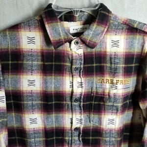 Pacsun Flanell Herren Small Hemd Rot Kariert Sorglos Logo Western Burgund - Bild 1 von 12
