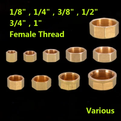 1/8" 1/4" 3/8" 1/2" 1" BSP Female Thread Hex Brass End Cap Pipe Blind Plug Cover - Image 1 of 3
