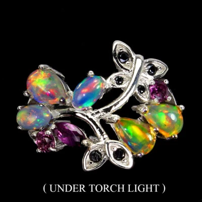 925 Anello Argento Sterling Pera Opale di Fuoco Rodolite Spinello Gemma Gioielli - Immagine 1 di 4