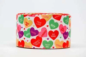 1.5" Wide (3 yards) Valentine Conversation Hearts Printed Grosgrain Ribbon - Picture 1 of 1