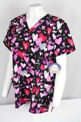 Sanibel Scrubs Women's Hope & Love Scrub Top Black Pink Red - Image 1 of 3