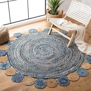 Rug Round Cotton & Jute Mix Hand Braided Round Area Rug for Living Room Door Mat - Picture 1 of 7