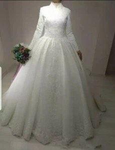 UK White Ivory Long Sleeve Lace Bridal Gown Muslim Wedding Dresses Size 6- 22 - Picture 1 of 3