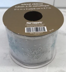 Copos de nieve con brillo azul/plateado de 2,5" x 3 yardas cinta blanca con cable corona moco artesanal - Imagen 1 de 5