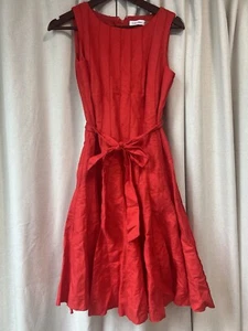 $138 Calvin Klein Womens Dress Sleeveless Red Gored Fully Lined Linen Blend Sz 4 - Picture 1 of 10