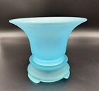 Tiffin Blue Satin Glass Bowl With Stand Plinth Vintage