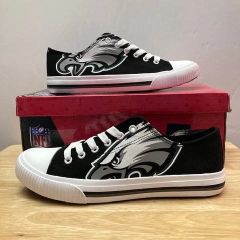 PHILADELPHIA EAGLES Black/White FOCO NFL "Low Top Sneakers" Shoes (Men's Size 9) Cover
