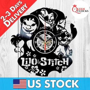 Disney Lilo and Stitch Vinyl Record Wall Clock Birthday Gifts Kids Room Decor - Picture 1 of 5