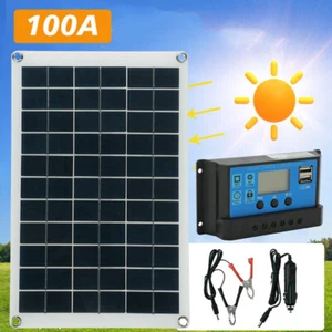 12V/24V Solar Panel Kit Solarmodul USB-Ladegerät Solarzelle Solar & Regler 100A - Bild 1 von 12