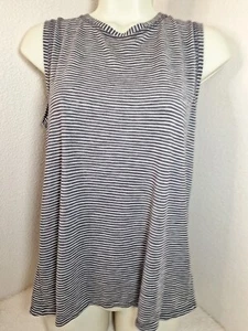 Athleta Top Women Small Breezy Bella Tank Striped Gray Split Back Athletic Shirt - Picture 1 of 11