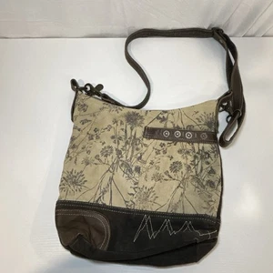 Myra Bag Solidaster Upcycled Canvas & Leather Crossbody Bag Purse Brown Floral - Picture 1 of 11