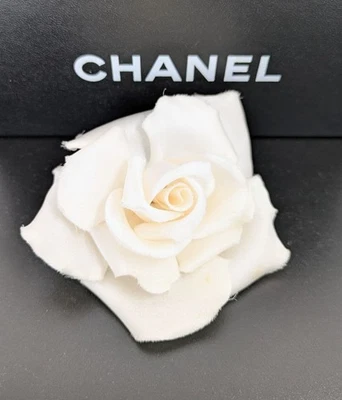 Chanel Camellia & Rose Satin Brooch Off-White Flower Elegant Used - Image 1 of 4
